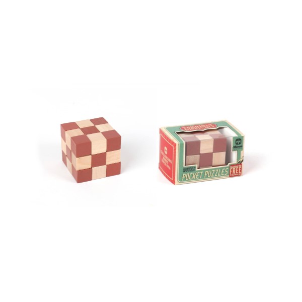 Wooden cube pocket puzzle